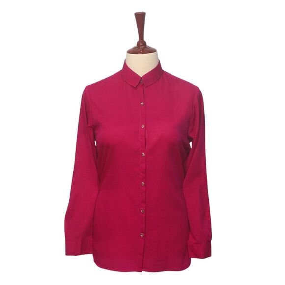 Womens Silky Shirt Reddish Pink Blouse Button Up Casual Dressy Top Medium Work - Picture 1 of 7